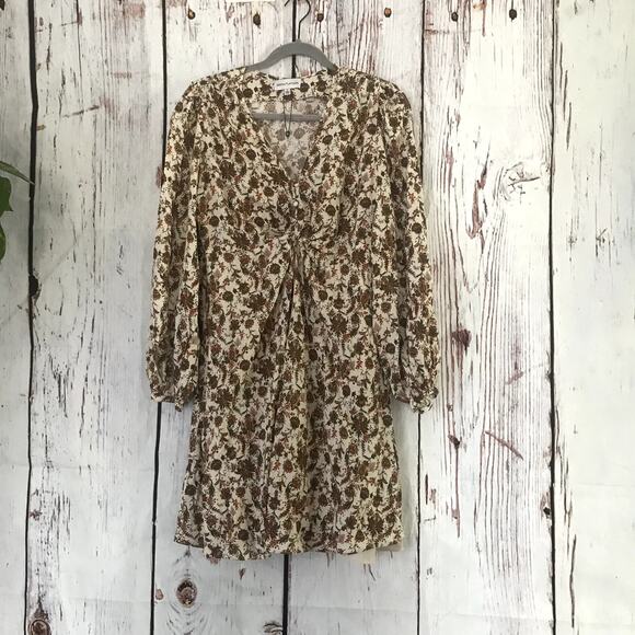 NWOT GIBSON LATIMER floral cottagecore front twist long sleeve mini dress - Picture 1 of 12
